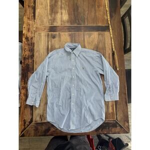 Ralph Lauren Men's White & Blue Striped Yarmouth Button Down Shirt Size 15.5